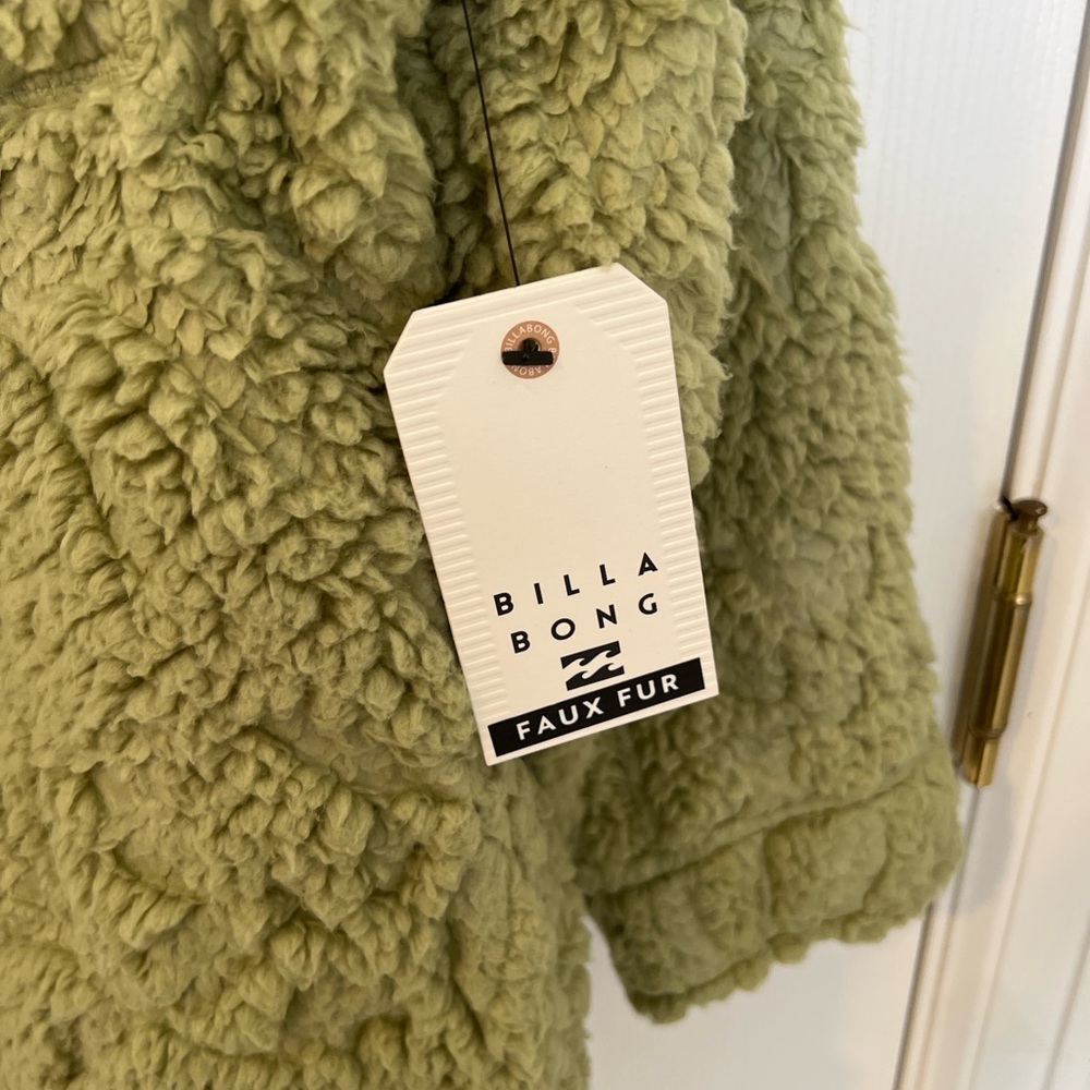 Billabong Sundown Faux Fur Sherpa Jacket Avocado Green NWT Size M Nordstrom - Picture 3 of 11